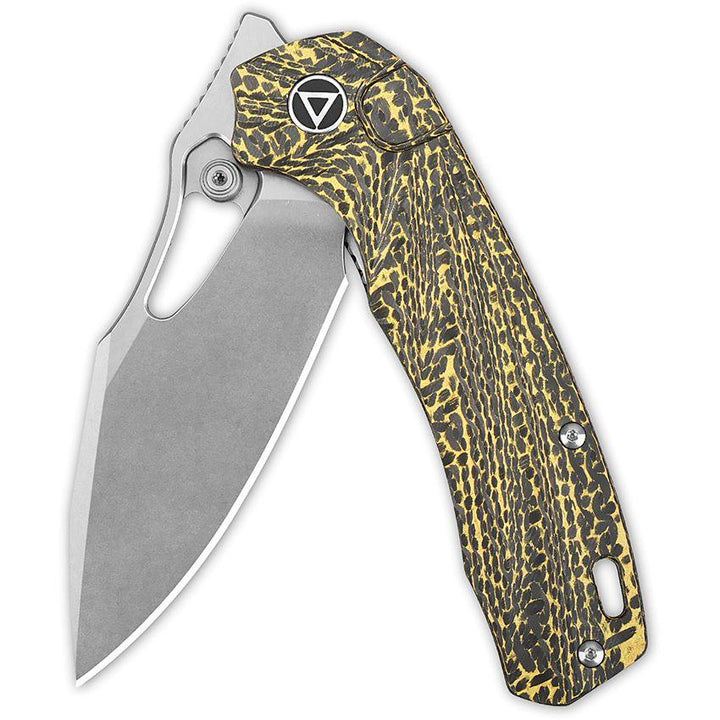 QSP Knife Hornbill Linerlock Golden Carbon Fiber Stonewash S35VN - Knives.mx