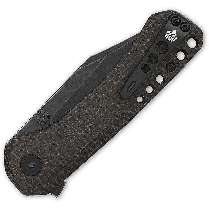 QSP Knife Kestrel Linerlock Dark Brown Micarta Black Stonewash 14C28N Sandvik - Knives.mx