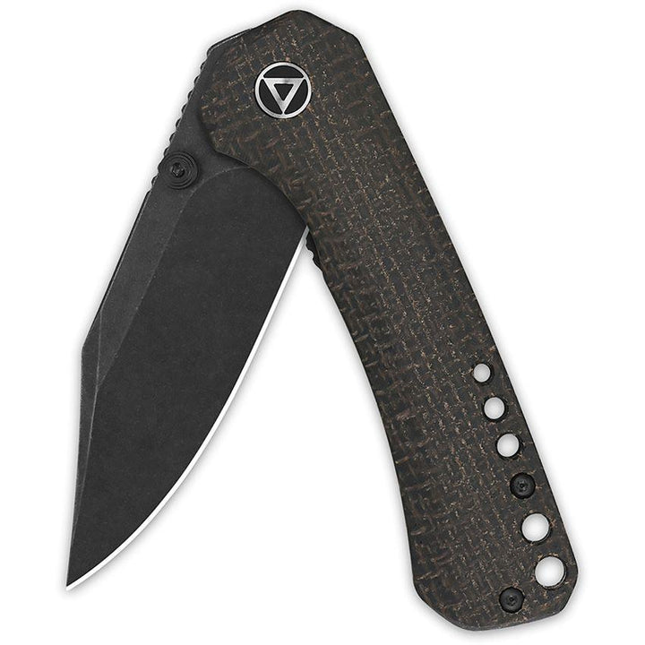 QSP Knife Kestrel Linerlock Dark Brown Micarta Black Stonewash 14C28N Sandvik - Knives.mx