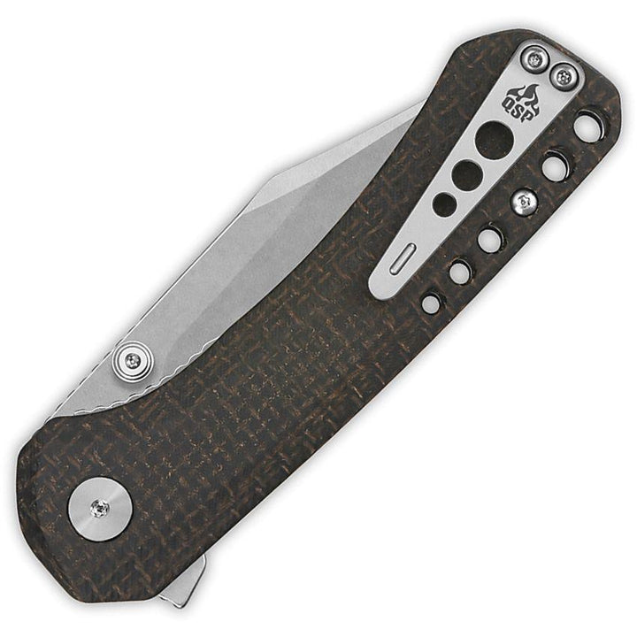 QSP Knife Kestrel Linerlock Dark Brown Micarta Stonewash 14C28N Sandvik - Knives.mx