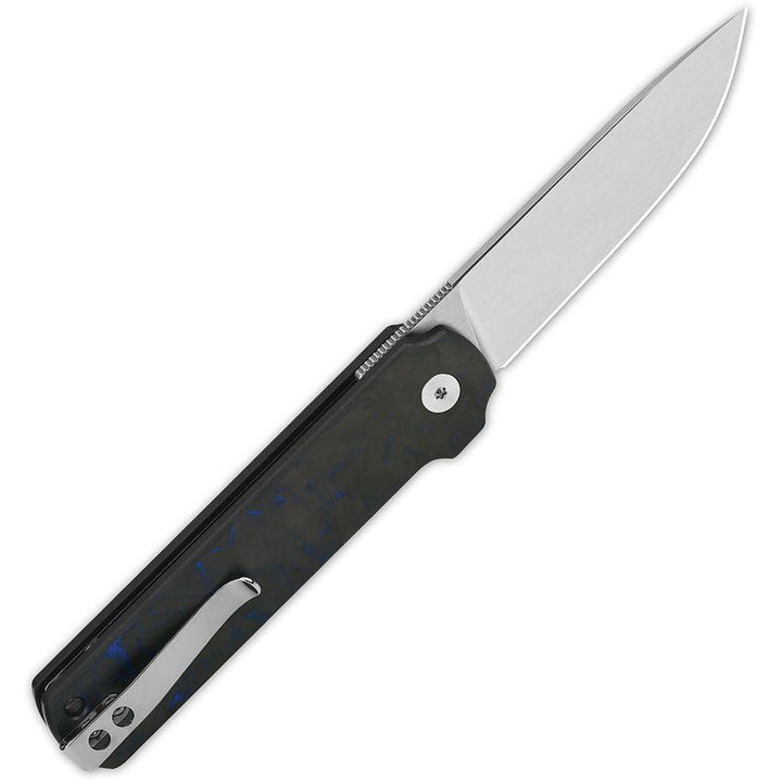 QSP Knife Lark Linerlock Black G10 w Blue CF Satin 14C28N Sandvik - Knives.mx