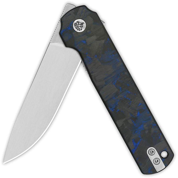 QSP Knife Lark Linerlock Black G10 w Blue CF Satin 14C28N Sandvik - Knives.mx