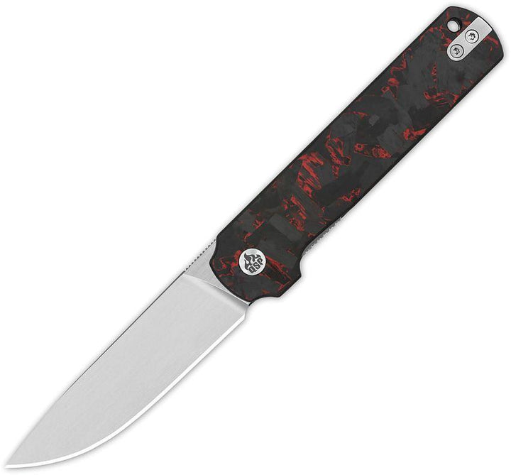 QSP Knife Lark Linerlock Black G10 w Red CF Satin 14C28N Sandvik - Knives.mx