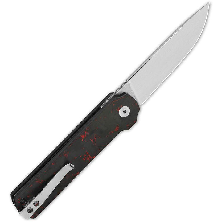 QSP Knife Lark Linerlock Black G10 w Red CF Satin 14C28N Sandvik - Knives.mx