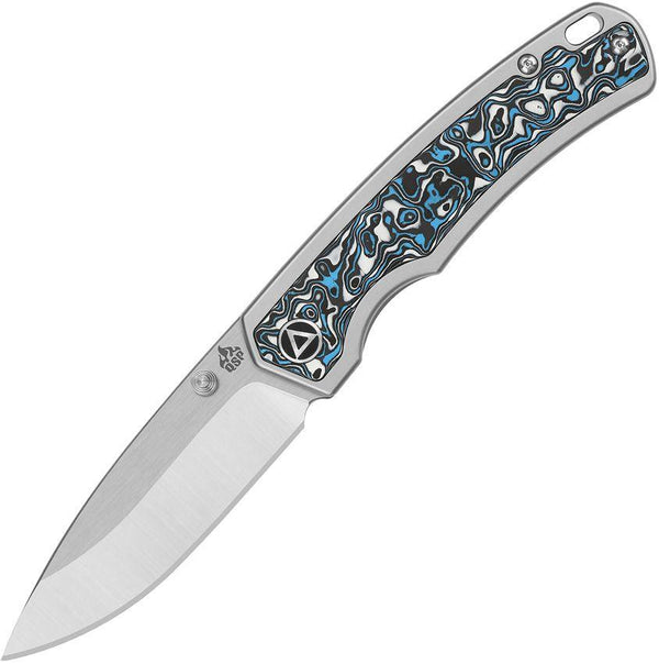 QSP Knife Puffin Framelock Bead Blast Titanium w CF Inlay Satin CPM S35VN - Knives.mx