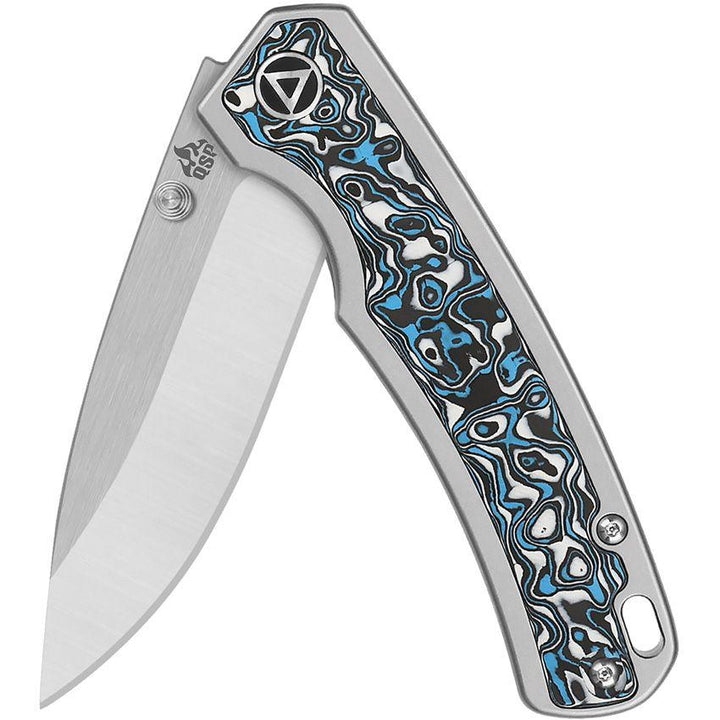 QSP Knife Puffin Framelock Bead Blast Titanium w CF Inlay Satin CPM S35VN - Knives.mx