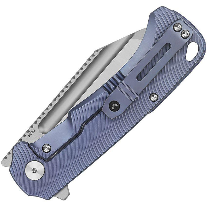 QSP Knife Rhino Framelock Blue Textured Titanium Satin Tanto Bohler M390 - Knives.mx