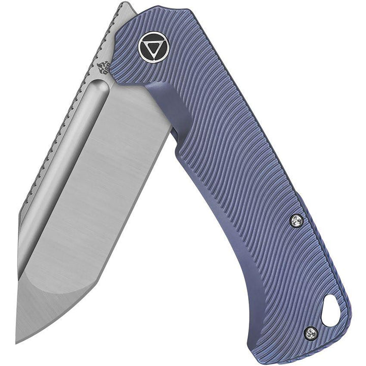 QSP Knife Rhino Framelock Blue Textured Titanium Satin Tanto Bohler M390 - Knives.mx