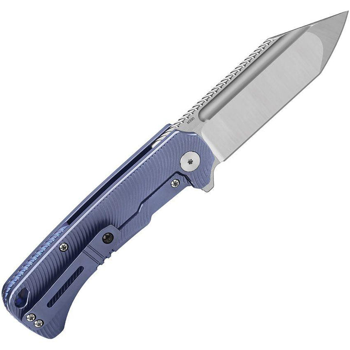 QSP Knife Rhino Framelock Blue Textured Titanium Satin Tanto Bohler M390 - Knives.mx