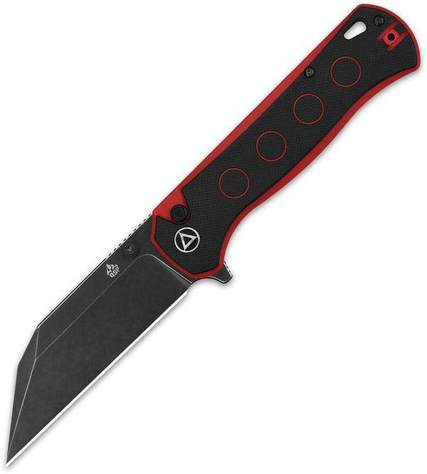 QSP Knife Swordfish Button Lock Black & Red G10 Black Stonewash 14C28N Sandvik - Knives.mx