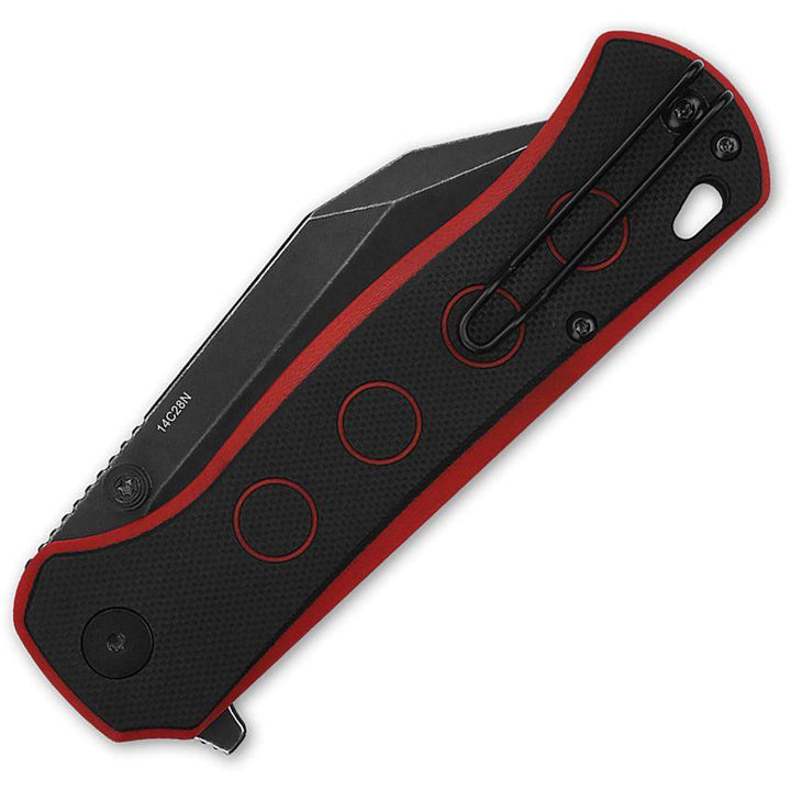 QSP Knife Swordfish Button Lock Black & Red G10 Black Stonewash 14C28N Sandvik - Knives.mx