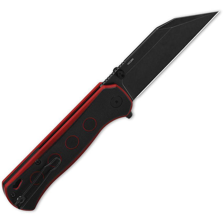 QSP Knife Swordfish Button Lock Black & Red G10 Black Stonewash 14C28N Sandvik - Knives.mx