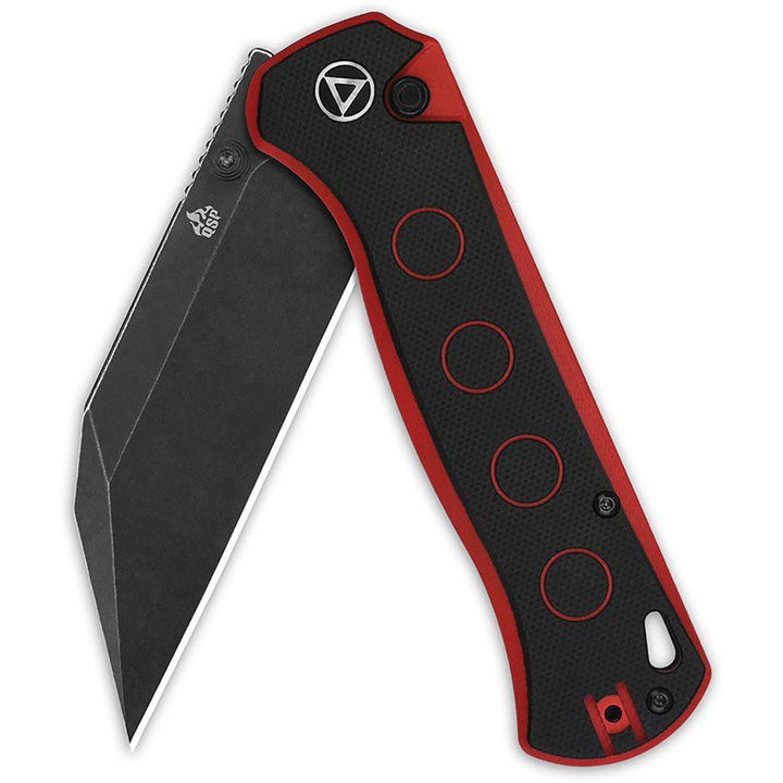 QSP Knife Swordfish Button Lock Black & Red G10 Black Stonewash 14C28N Sandvik - Knives.mx