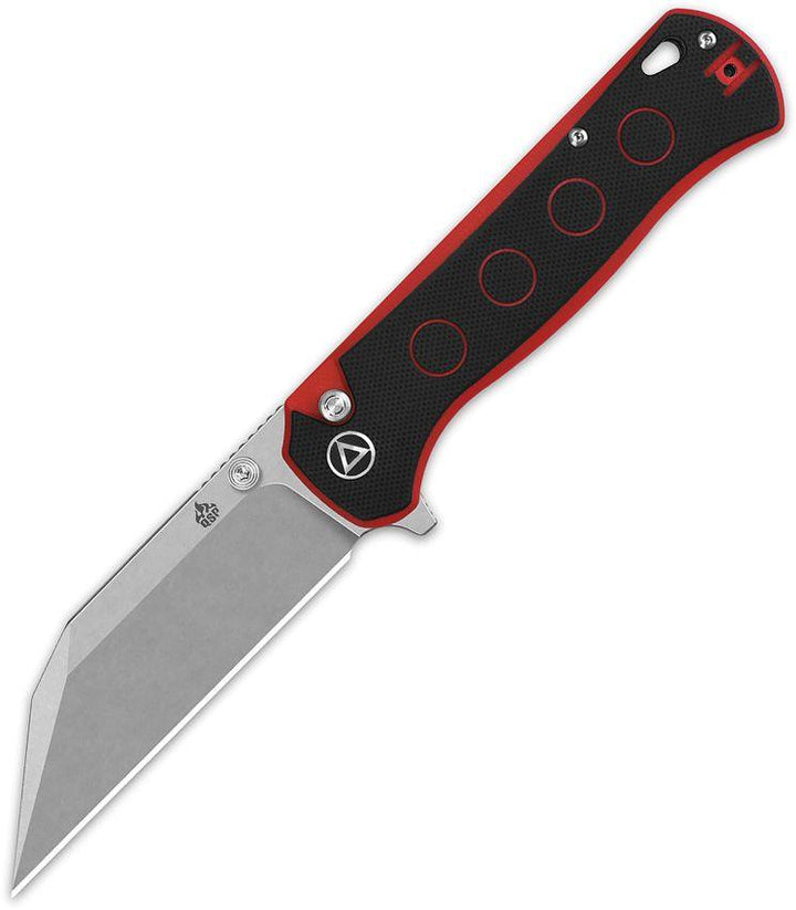 QSP Knife Swordfish Button Lock Black & Red G10 Stonewash 14C28N Sandvik - Knives.mx