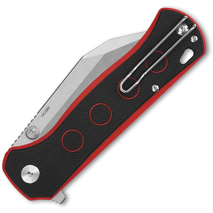 QSP Knife Swordfish Button Lock Black & Red G10 Stonewash 14C28N Sandvik - Knives.mx