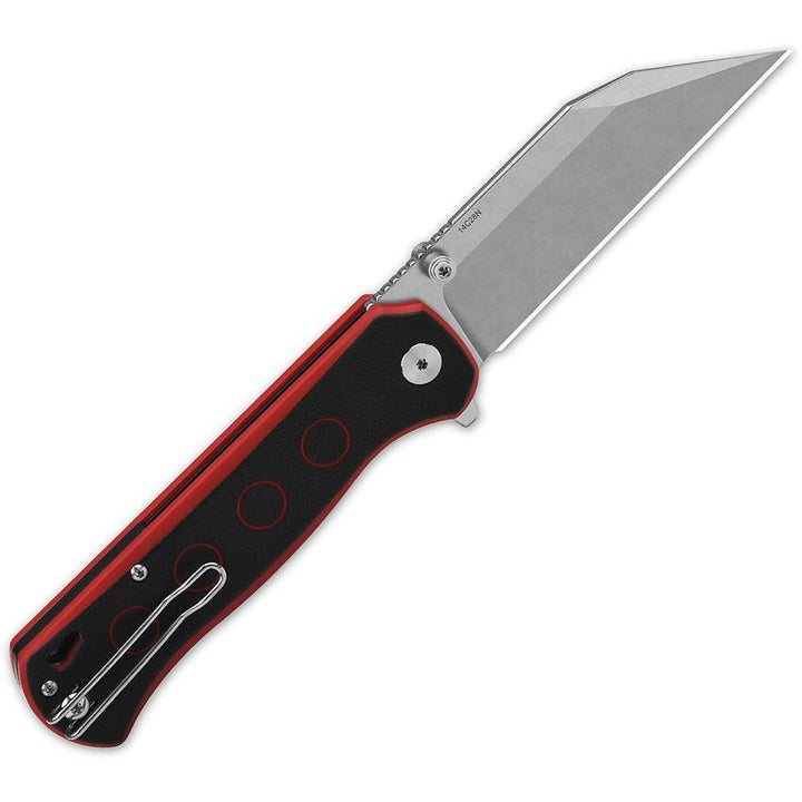 QSP Knife Swordfish Button Lock Black & Red G10 Stonewash 14C28N Sandvik - Knives.mx