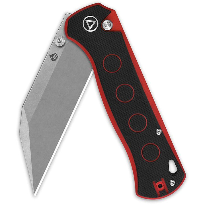 QSP Knife Swordfish Button Lock Black & Red G10 Stonewash 14C28N Sandvik - Knives.mx