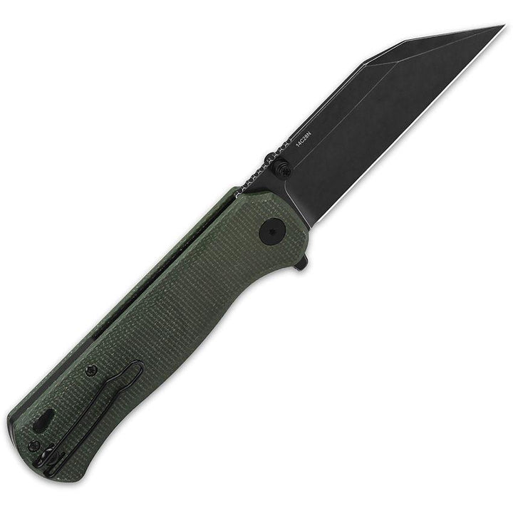 QSP Knife Swordfish Button Lock Green Micarta Black Stonewash 14C28N Sandvik - Knives.mx