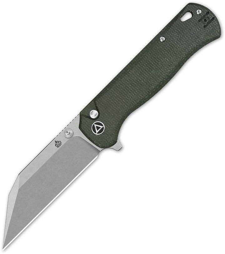 QSP Knife Swordfish Button Lock Green Micarta Stonewash 14C28N Sandvik - Knives.mx