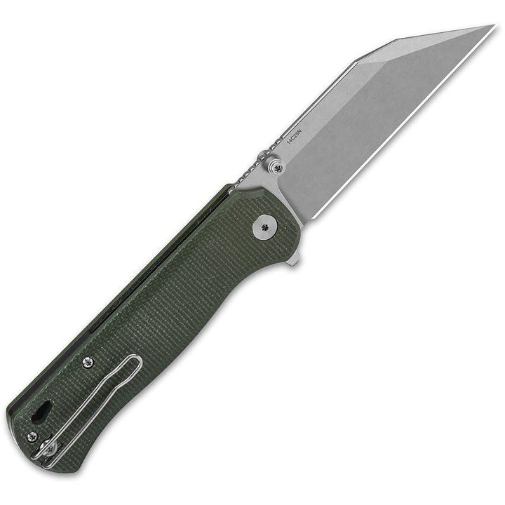 QSP Knife Swordfish Button Lock Green Micarta Stonewash 14C28N Sandvik - Knives.mx