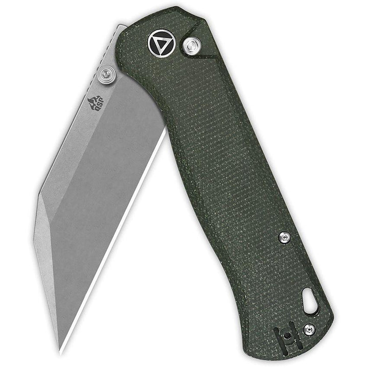 QSP Knife Swordfish Button Lock Green Micarta Stonewash 14C28N Sandvik - Knives.mx