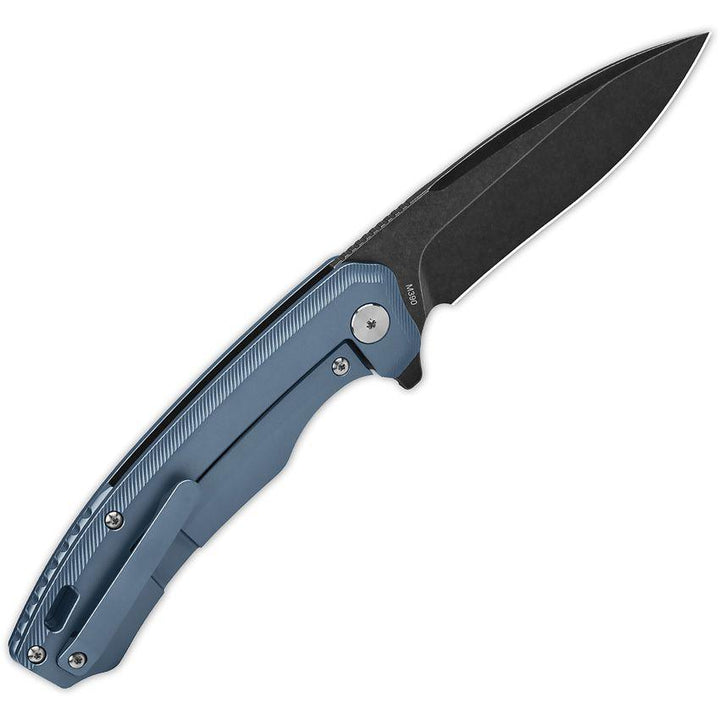 QSP Knife Woodpecker Framelock Blue Titanium Black Stonewash Bohler M390 - Knives.mx