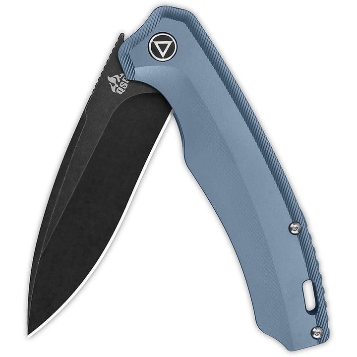 QSP Knife Woodpecker Framelock Blue Titanium Black Stonewash Bohler M390 - Knives.mx