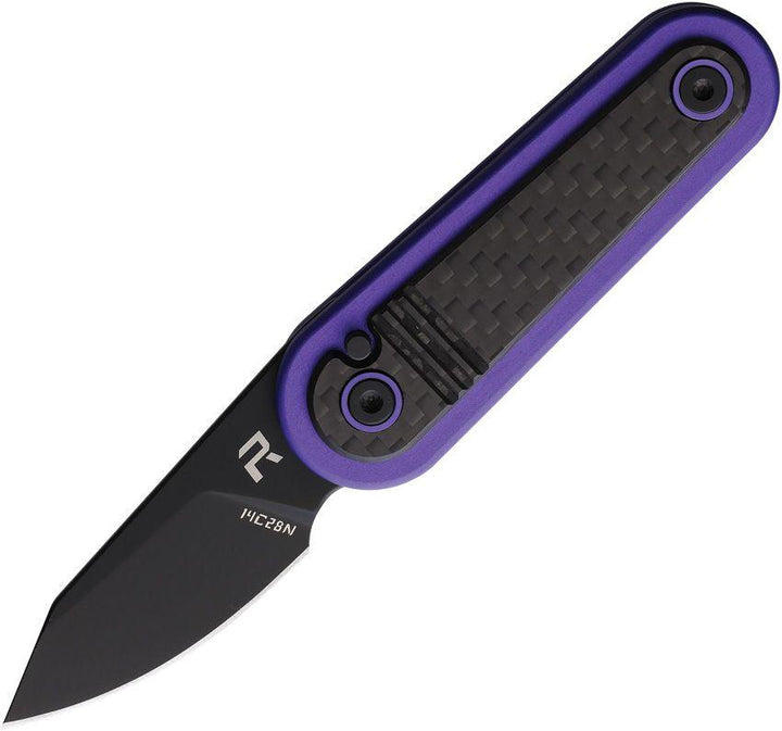 Revo Spirit Button Lock Purple Stainless w Carbon Fiber Black Stonewash 14C28N Sandvik - Knives.mx