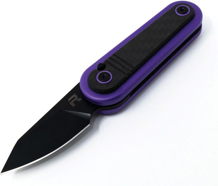 Revo Spirit Button Lock Purple Stainless w Carbon Fiber Black Stonewash 14C28N Sandvik - Knives.mx