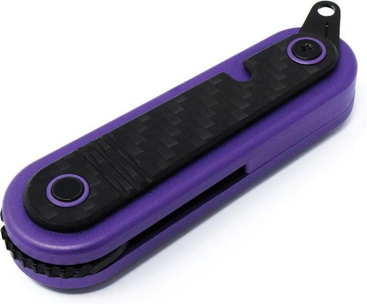 Revo Spirit Button Lock Purple Stainless w Carbon Fiber Black Stonewash 14C28N Sandvik - Knives.mx