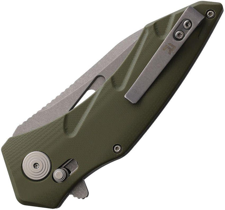 Revo Storm Crossbar Lock Green G10 Stonewash Wharncliffe VG-10 - Knives.mx