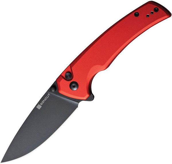 SENCUT Serene Button Lock Red Aluminum Black Stonewashed D2 - Knives.mx