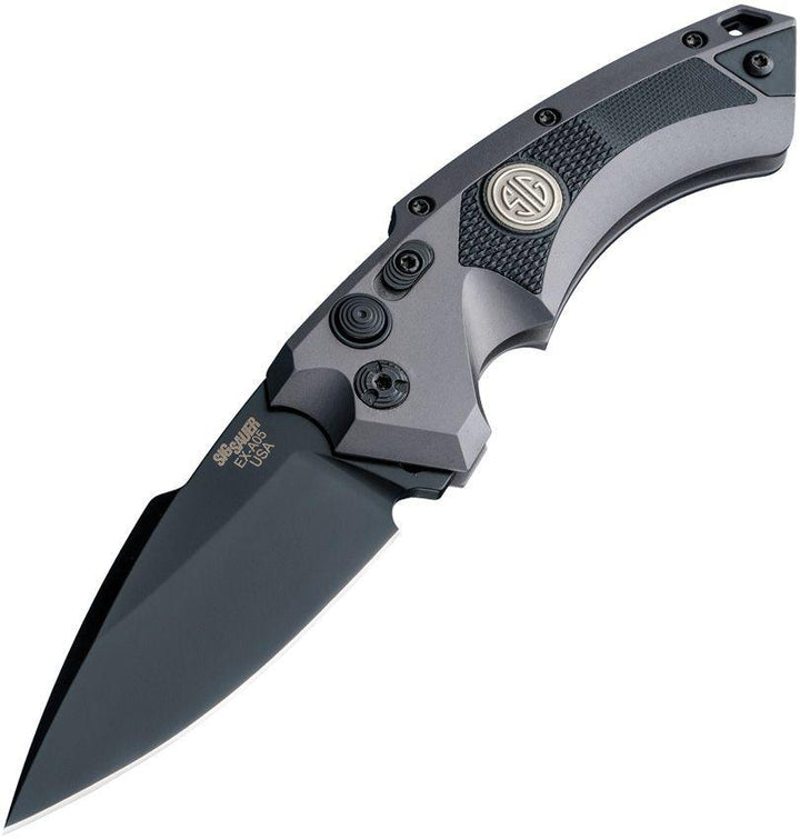 Sig Auto EX-A05 Button Lock Gray Anodized Aluminum w Black G10 Cerakote CPM-154 - Knives.mx