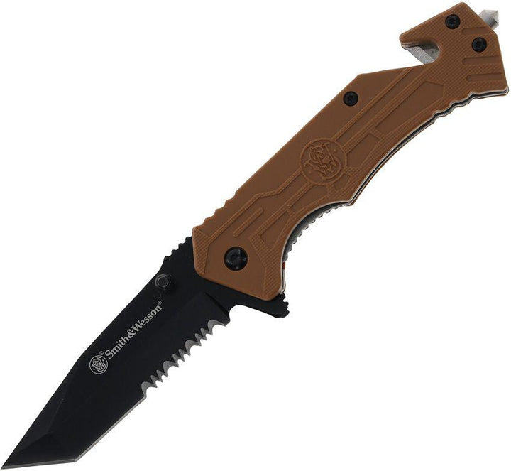 Smith & Wesson H.R.T. Linerlock A/O Brown Polymer Black Oxide Tanto - Knives.mx