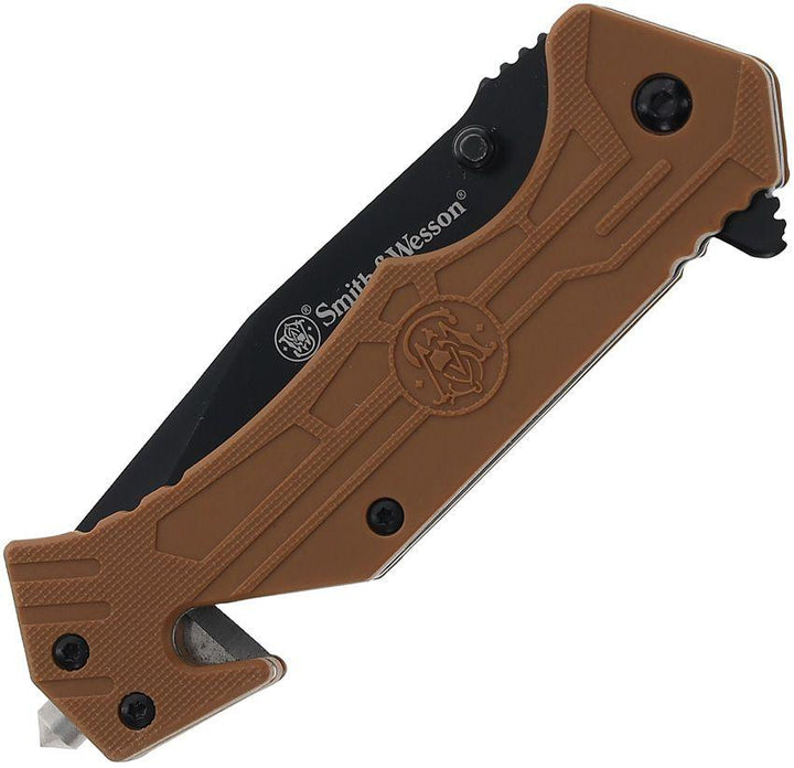 Smith & Wesson H.R.T. Linerlock A/O Brown Polymer Black Oxide Tanto - Knives.mx