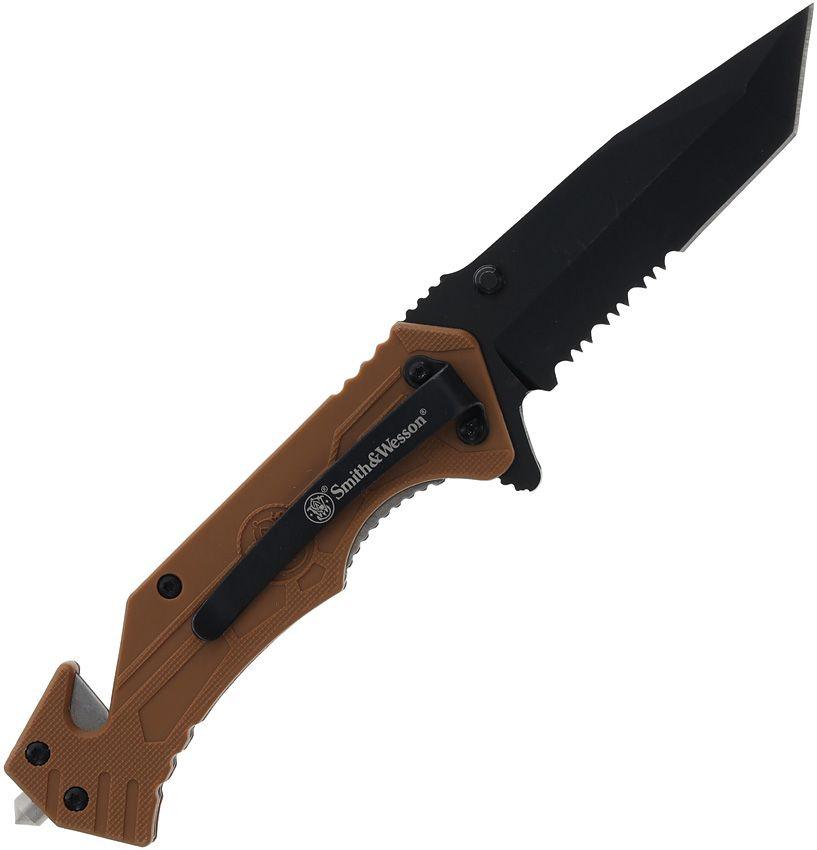Smith & Wesson H.R.T. Linerlock A/O Brown Polymer Black Oxide Tanto - Knives.mx
