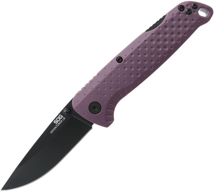 SOG Adventure Lockback Purple GFN Black PVD Coated 5Cr15MoV - Knives.mx