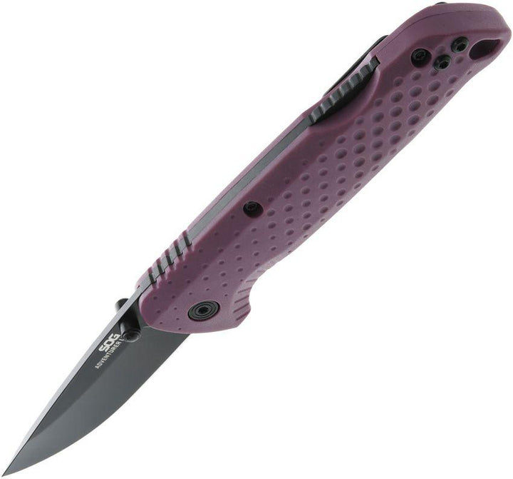 SOG Adventure Lockback Purple GFN Black PVD Coated 5Cr15MoV - Knives.mx