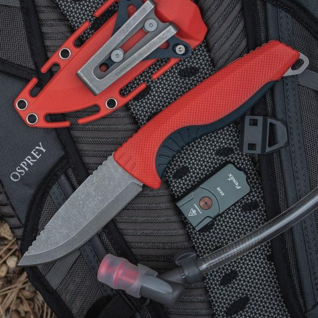 Sog Aegis FX Fixed Blade Red GRN Stonewash Drop Point CRYO 4116 Krupp - Knives.mx