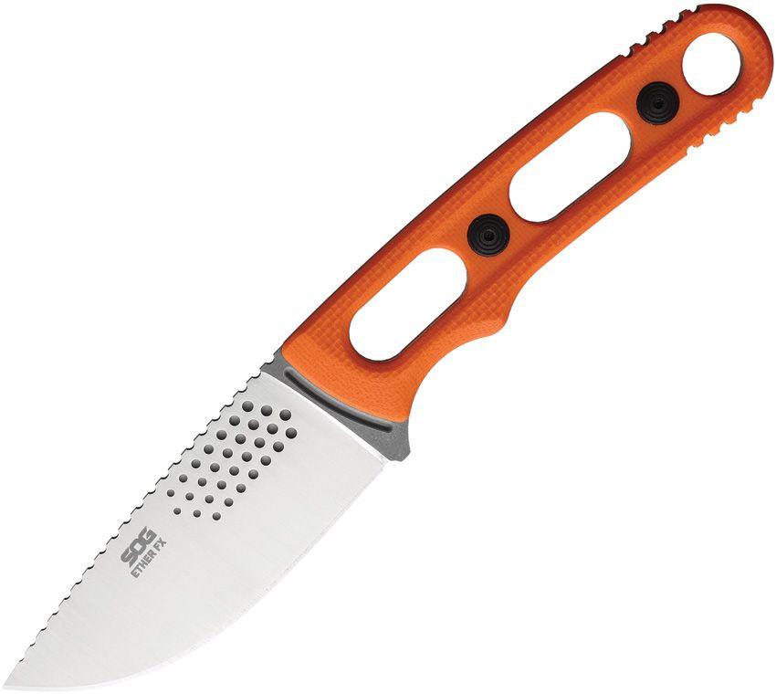 Sog Ether Fx Fixed Blade Blaze Orange GRN Stonewash Drop Point CPM S35VN - Knives.mx