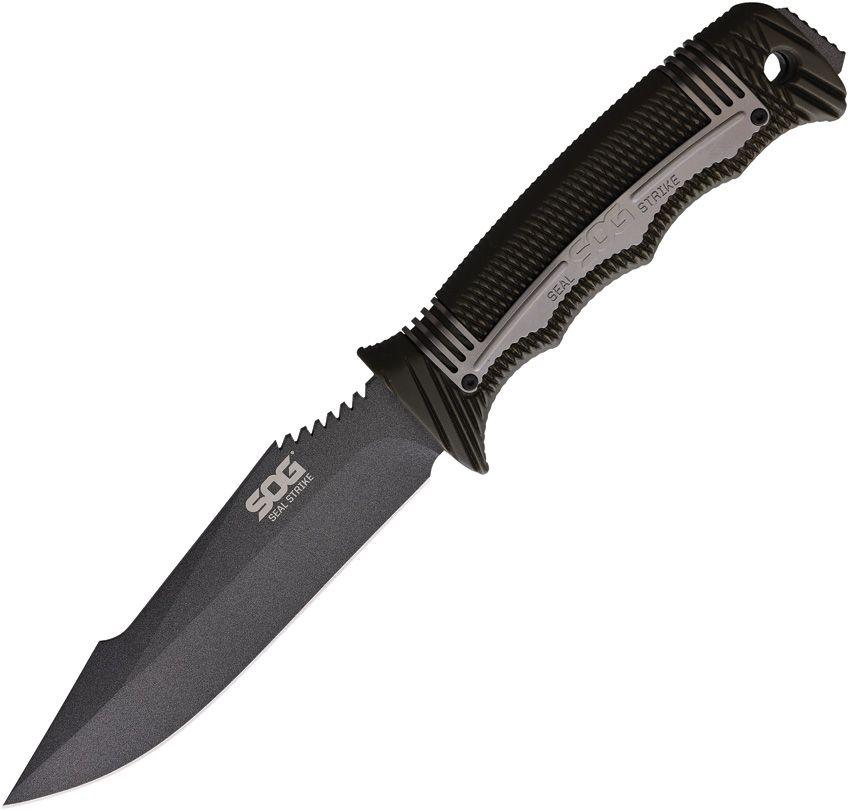 SOG SEAL Strike Deluxe Black Textured GRN Coated Clip Point AUS-8 - Knives.mx