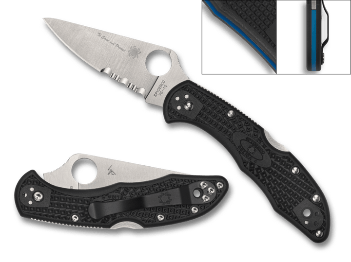 Spyderco Delica 4 Lockback Blue Line Black FRN Satin Partially Serrated VG-10 - Knives.mx