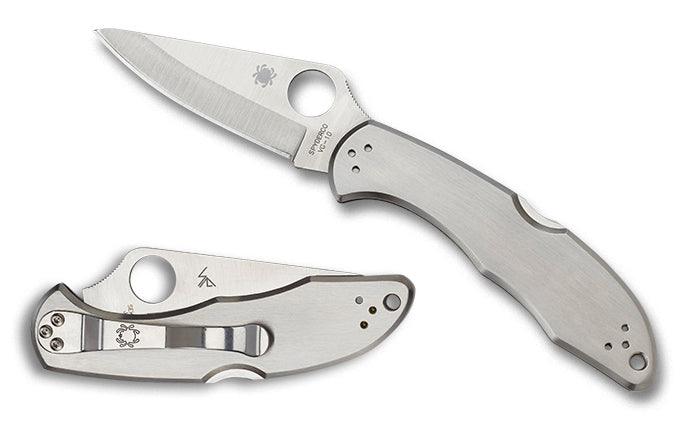 Spyderco Delica 4 Lockback Brushed Stainless Handle Satin PlainEdge VG-10 - Knives.mx