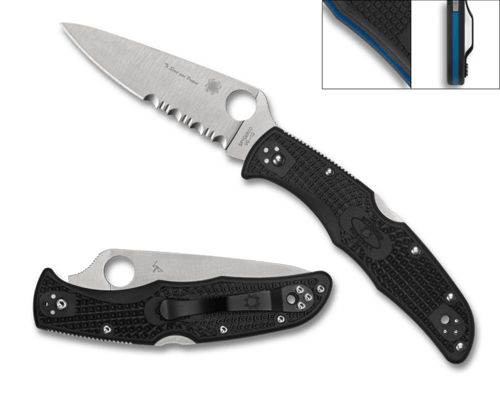 Spyderco Endura 4 Lockback Thin Blue Line Black FRN Serrated VG-10 - Knives.mx