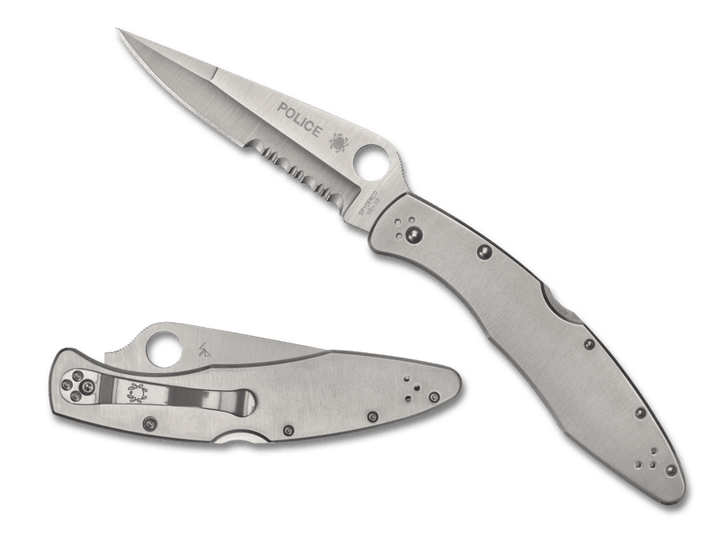 Spyderco Police Model Lockback 2Cr13 Stainless Handle Satin CombinationEdge VG-10 - Knives.mx