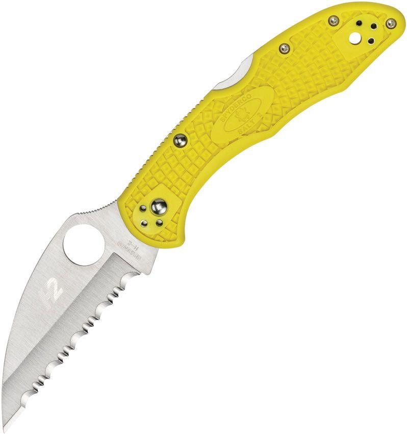 Spyderco Salt 2 Lockback Yellow FRN Wharncliffe Satin SpyderEdge H2 - Knives.mx