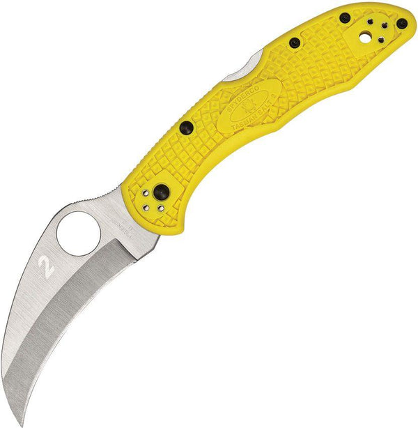 Spyderco Tasman Salt 2 Lockback Yellow FRN Hawkbill PlainEdge Satin H2 - Knives.mx