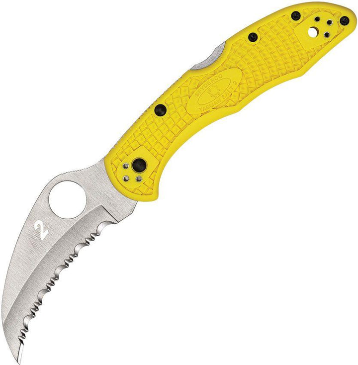 Spyderco Tasman Salt 2 Lockback Yellow FRN Hawkbill SpyderEdge Satin H2 - Knives.mx