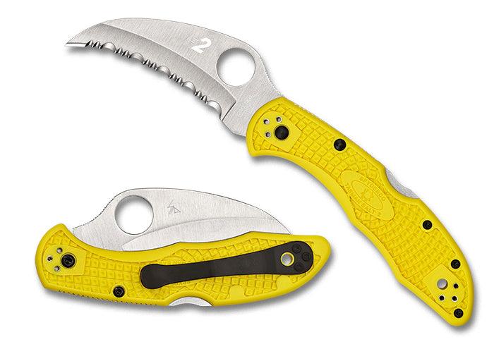 Spyderco Tasman Salt 2 Lockback Yellow FRN Hawkbill SpyderEdge Satin H2 - Knives.mx