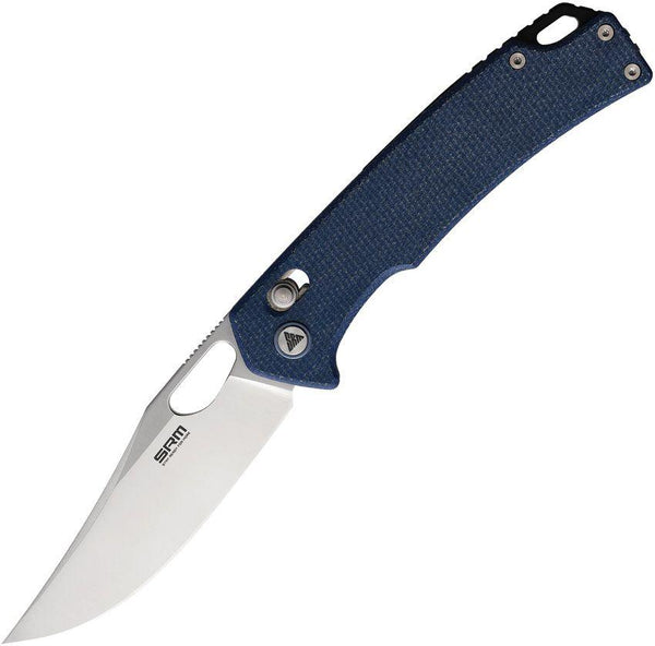 SRM Knives 9203 ME Ambi Clip Blue Canvas Micarta Satin Clip Point 10Cr15CoMoV - Knives.mx